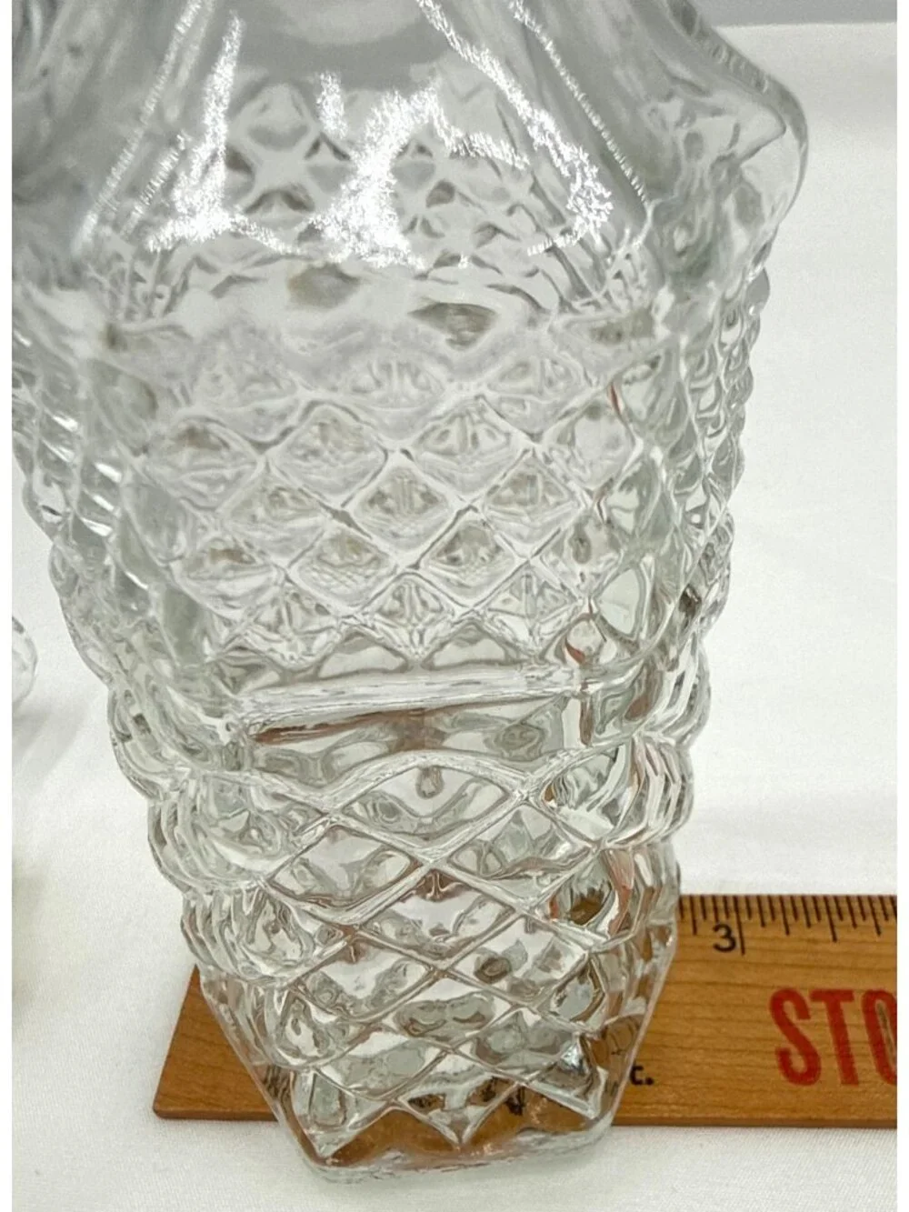 Vintage Glass Oil & Vinegar Cruet W/ Stopper Diamond Pattern Clear Glass
